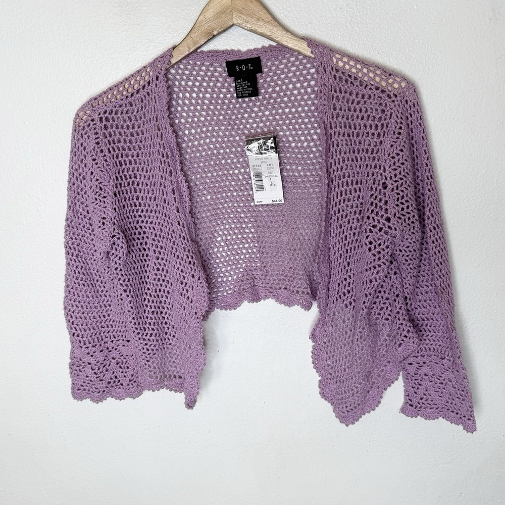 New RQT Crochet Ramie Cotton Purple Y2K Shrug Cardigan Women's Large